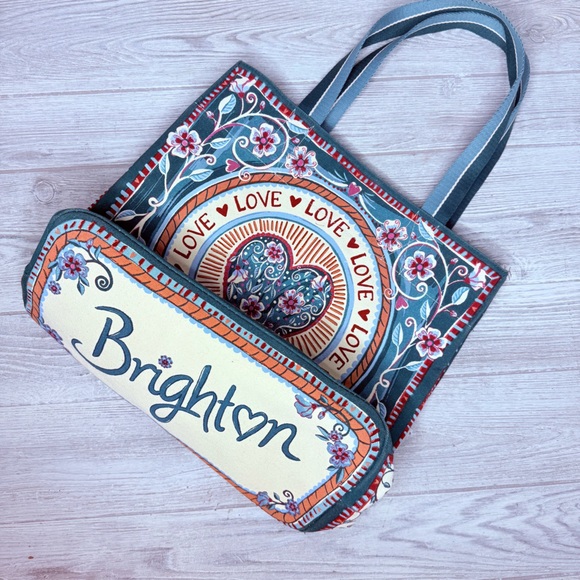 Brighton Bella Tile Tote bag purse “ all you need is love “ beach bag - Picture 12 of 12